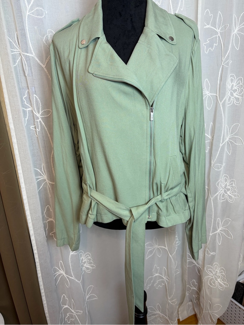 LC Lauren Conrad Mint Green Belted Trench Jacket